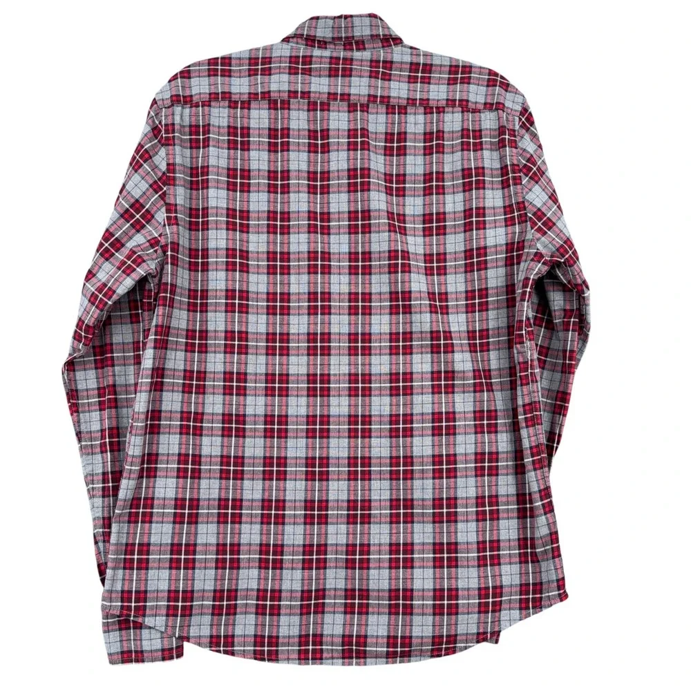 Banana Republic Untucked Fit Mens M 100% Cotton Red Gray Plaid Button Down Shirt